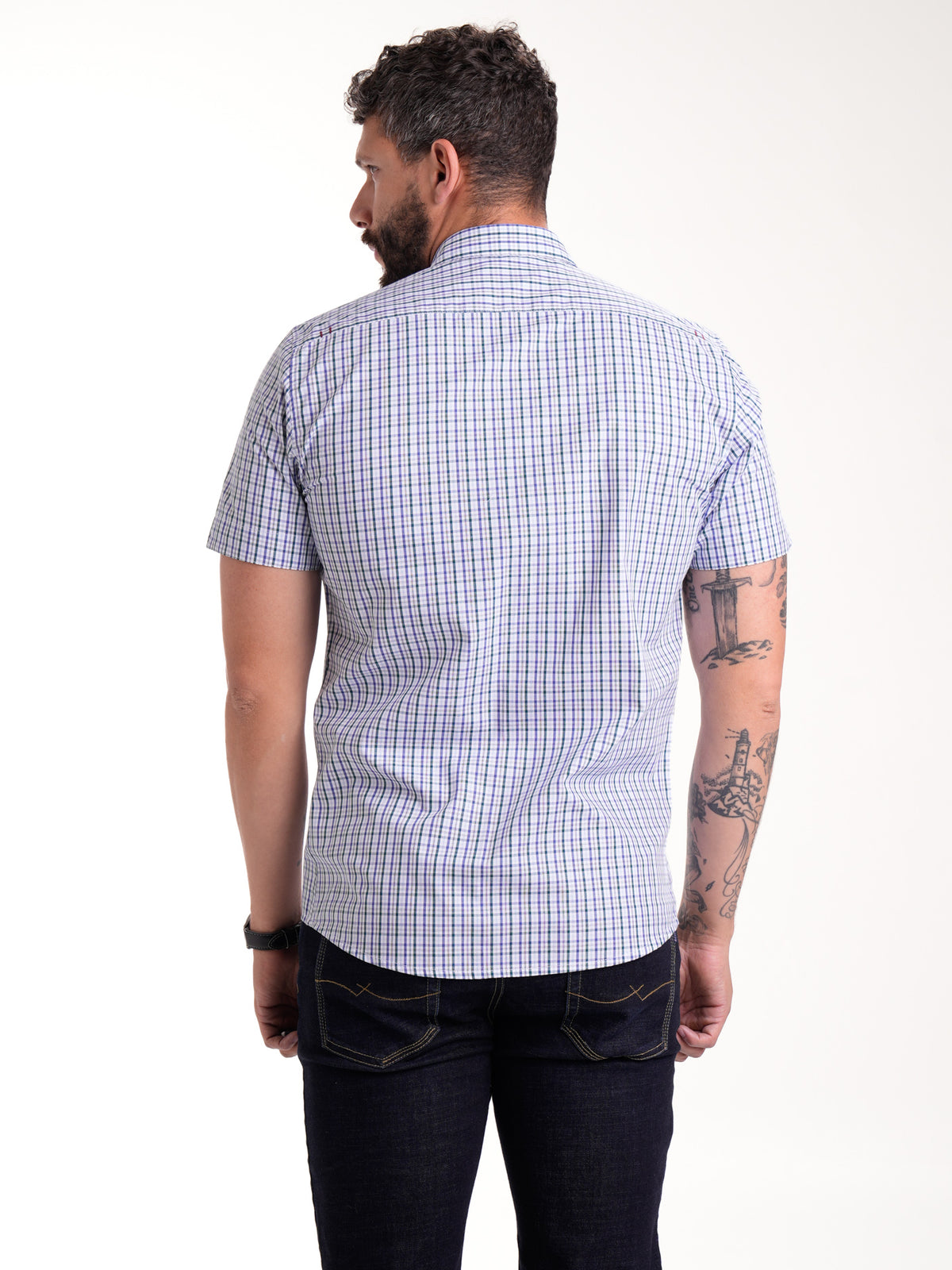Camisa Masculina Manga Corta | Cuadros Multicolor, vista 6
