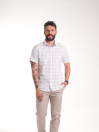 Camisa Masculina Manga Corta | Cuadros Azules Claro y Negro