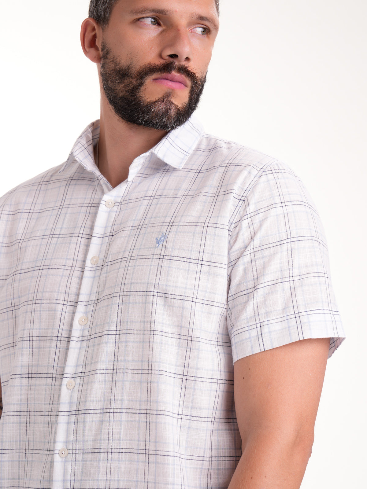 Camisa Masculina Manga Corta | Cuadros Azules Claro y Negro