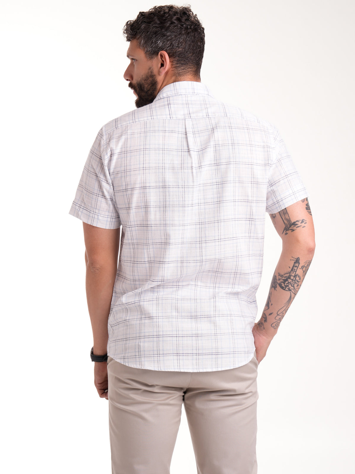Camisa Masculina Manga Corta | Cuadros Azules Claro y Negro