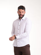 Camisa Masculina Manga Larga | Blanco con Cuello en Contraste Cuadros Azules