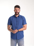 Camisa Masculina Manga Corta | Azul Medio Botónes Azules Oscuros — foto 2