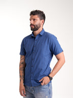 Camisa Masculina Manga Corta | Azul Medio Botónes Azules Oscuros — foto 3