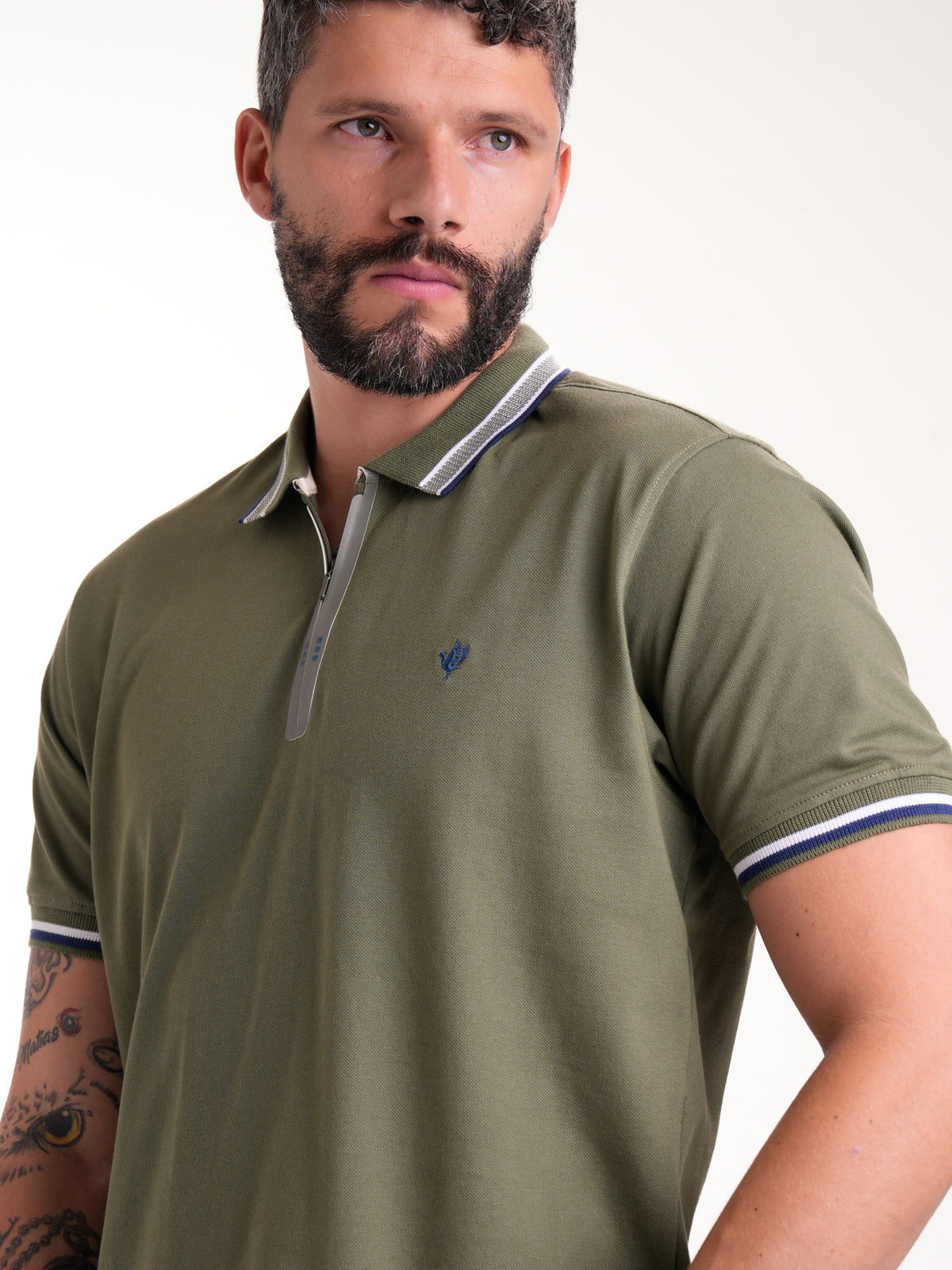 Polo Moda Masculino | Verde Militar con Cremallera — foto 4