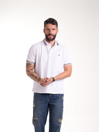 Polo Moda Masculino | Blanco con Cuello Café Claro