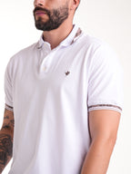 Polo Moda Masculino | Blanco con Cuello Café Claro