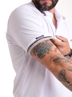 Polo Moda Masculino | Blanco con Cuello Café Claro