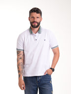 Polo Moda Masculino | Blanco con Cuello Verde