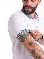 Polo Moda Masculino | Blanco con Cuello Verde