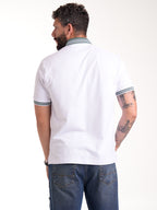 Polo Moda Masculino | Blanco con Cuello Verde