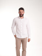 Camisa Masculina Manga Larga | Blanco Botón Verde Oliva — foto 1
