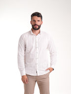 Camisa Masculina Manga Larga | Blanco Botón Verde Oliva — foto 2
