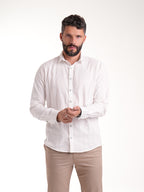 Camisa Masculina Manga Larga | Blanco Botón Verde Oliva — foto 4