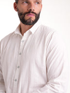 Camisa Masculina Manga Larga | Blanco Botón Verde Oliva — foto 5