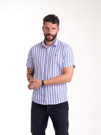 Camisa Masculina Manga Corta | Rayas Blancas y Azules