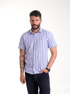 Camisa Masculina Manga Corta | Rayas Blancas y Azules