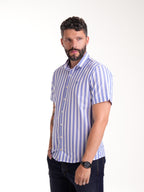 Camisa Masculina Manga Corta | Rayas Blancas y Azules