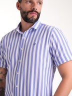 Camisa Masculina Manga Corta | Rayas Blancas y Azules