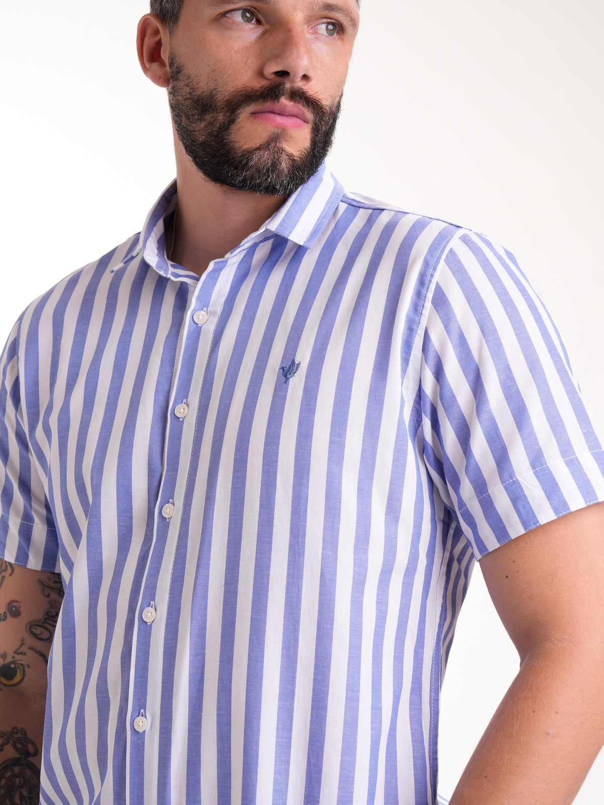Camisa Masculina Manga Corta | Rayas Blancas y Azules