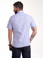 Camisa Masculina Manga Corta | Rayas Blancas y Azules