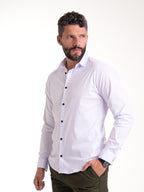 Camisa Masculina Manga Larga | Blanco con Botones Negros