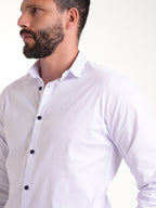 Camisa Masculina Manga Larga | Blanco con Botones Negros