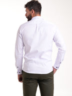 Camisa Masculina Manga Larga | Blanco con Botones Negros
