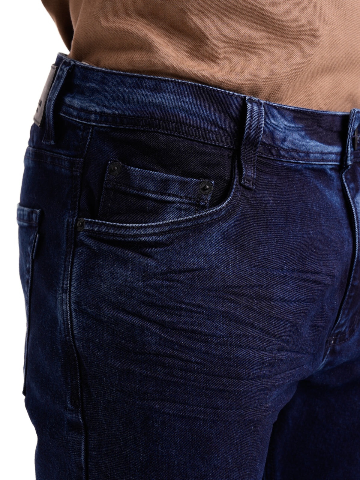 Jean Masculino | Azul Petróleo Taches Negros y Arrugas Permanentes