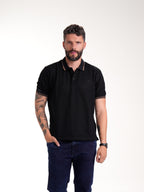 Polo Moda Masculino | Negro Texturizado con Franja Café — foto 1