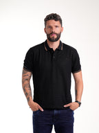 Polo Moda Masculino | Negro Texturizado con Franja Café — foto 2