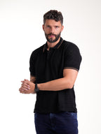Polo Moda Masculino | Negro Texturizado con Franja Café — foto 3