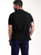 Polo Moda Masculino | Negro Texturizado con Franja Café — foto 5