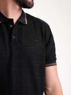 Polo Moda Masculino | Negro Texturizado con Franja Café — foto 6