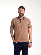 Polo Moda Masculino | Café con Cuello Azul Oscuro y Café