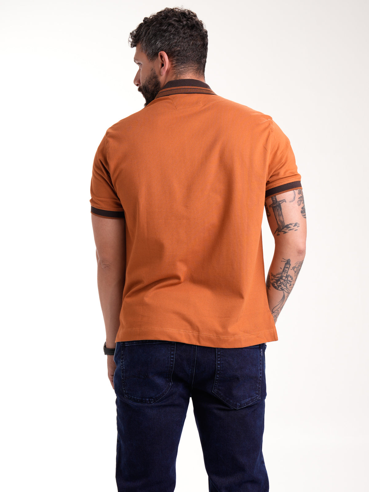 Polo Moda Masculino | Terracota con Cuello Café y Ribete — foto 6