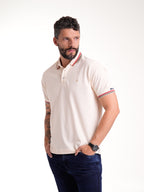 Polo Moda Masculino | Beige con Cuello a Tono y Franja Roja con Negro