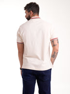 Polo Moda Masculino | Beige con Cuello a Tono y Franja Roja con Negro