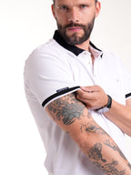 Polo Moda Masculino | Blanco con Cuello Negro y Línea Blanca, vista 5