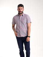 Camisa Masculina Manga Corta | Rayas Azul Rojo y Blanco