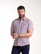 Camisa Masculina Manga Corta | Rayas Azul Rojo y Blanco