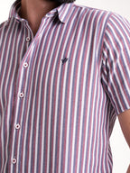 Camisa Masculina Manga Corta | Rayas Azul Rojo y Blanco