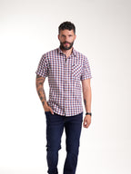 Camisa Masculina Manga Corta | Cuadros Naranjas Azules — foto 1