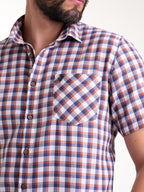 Camisa Masculina Manga Corta | Cuadros Naranjas Azules — foto 5