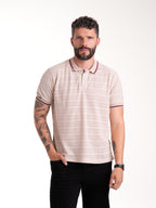 Polo Moda Masculino | Beige Texturizado con Franja Vinotinto
