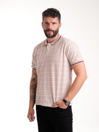 Polo Moda Masculino | Beige Texturizado con Franja Vinotinto