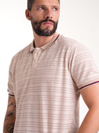 Polo Moda Masculino | Beige Texturizado con Franja Vinotinto