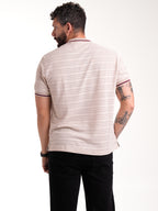 Polo Moda Masculino | Beige Texturizado con Franja Vinotinto