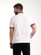 Polo Moda Masculino | Hueso Texturizado con Cuello Café