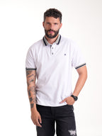 Polo Moda Masculino | Blanco con Cuello Gris y Franja Azul Oscura — foto 3