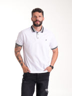 Polo Moda Masculino | Blanco con Cuello Gris y Franja Azul Oscura — foto 4